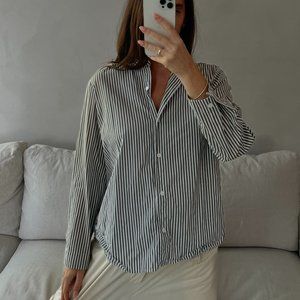 Jenni Kayne Striped Collarless Boyfriend Shirt
